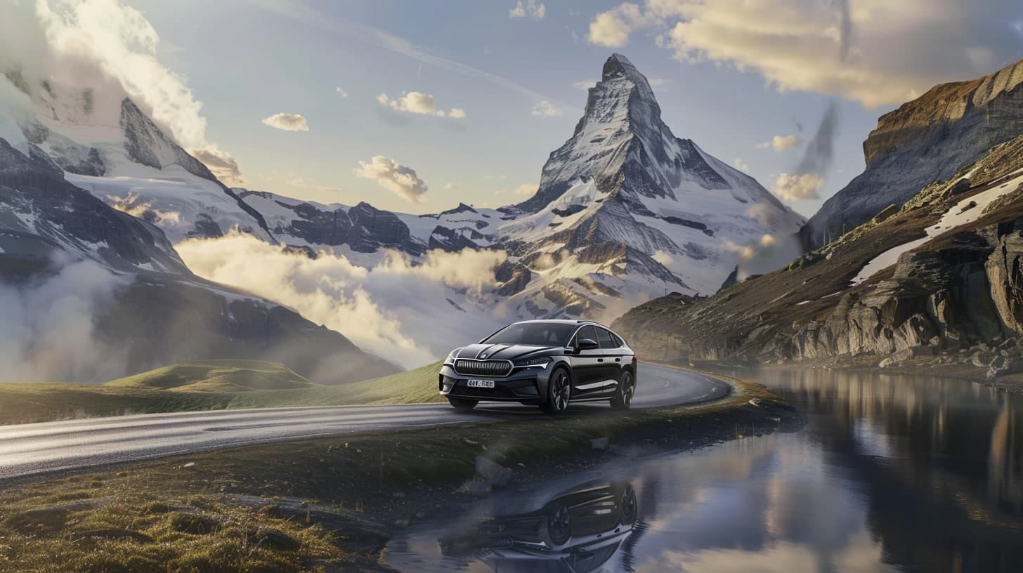 Škoda Enyaq RS beneath the Matterhorn